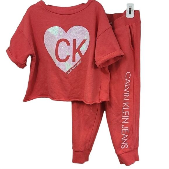 Calvin Klein Jeans 2pc Girls French Terry Sweatshirt & Jogger Pants Orange S 7/8 - Picture 15 of 15